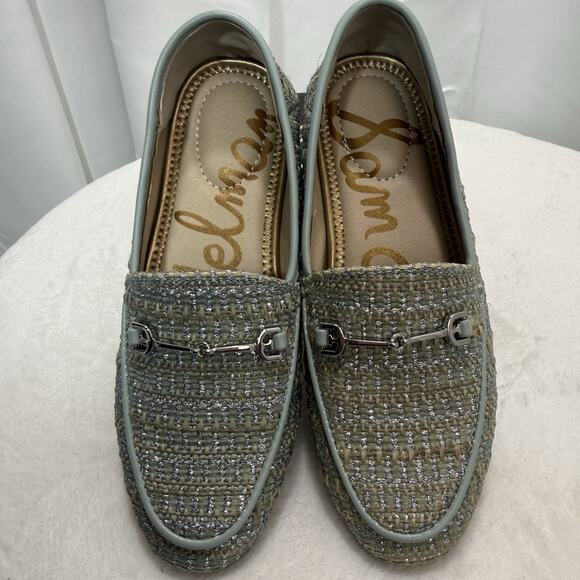 Sam Edelman Loraine Bit Blue Faux Tweed Comfort Loafers Shoe Size 1 Girl - Picture 8 of 12